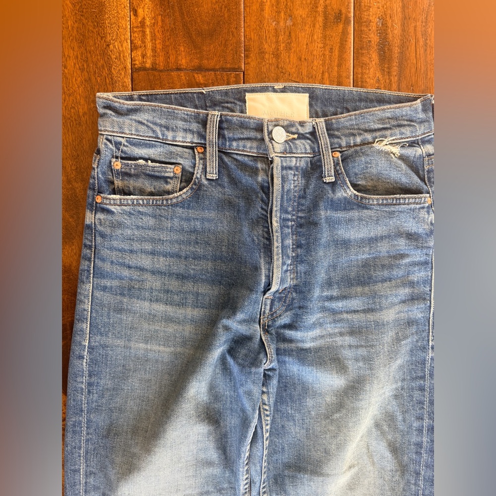 MOTHER Tomcat High-Rise Destroyed Jeans - Medium Blue - Picture 6 of 7
